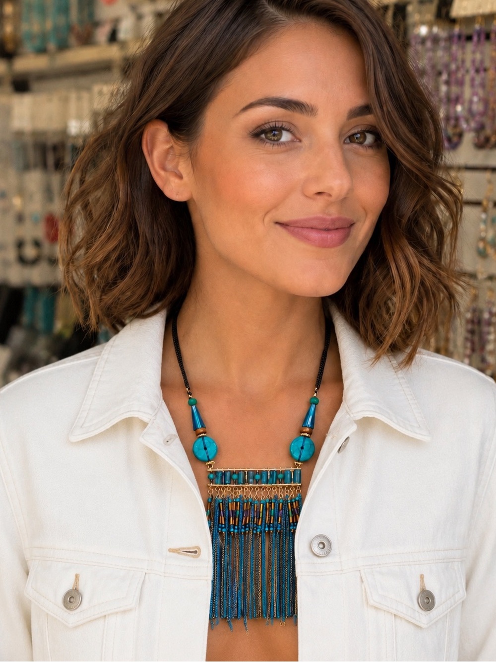 🆕❤️ BoHo Styled Turquoise Beaded Fringe Statement Necklace - Women Jewelry